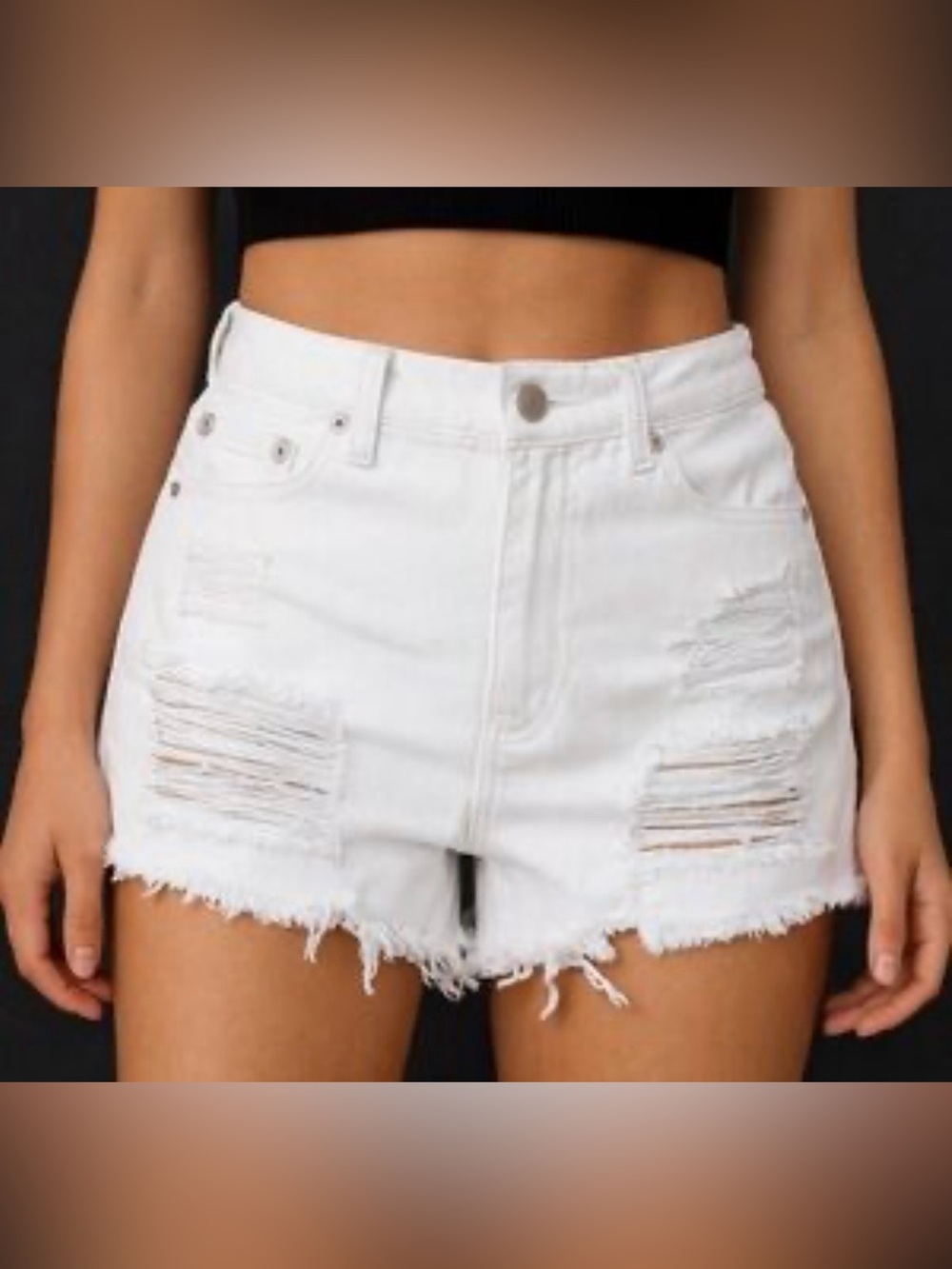 NWT Signature8 High-Waist Distressed Denim Shorts - White, M